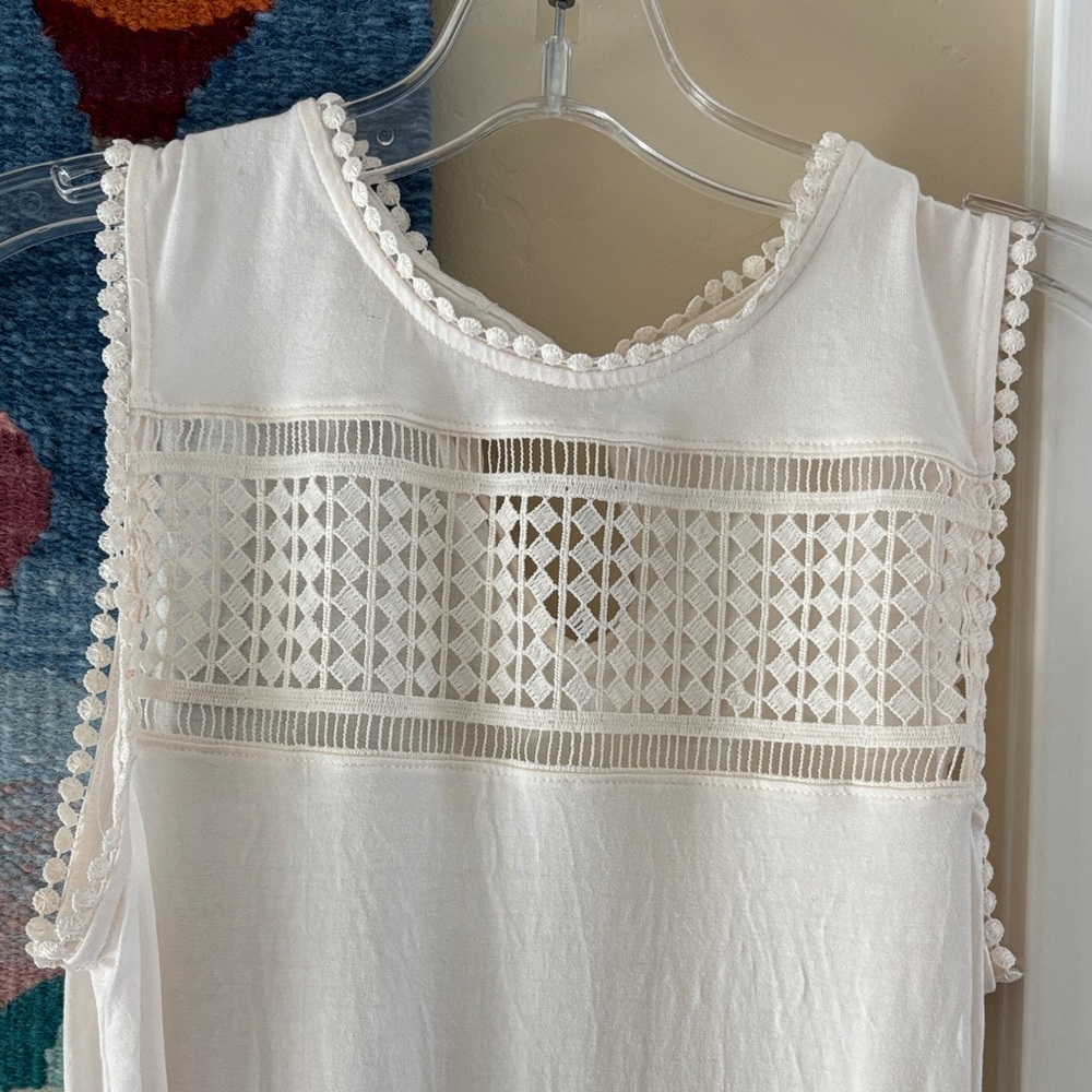 White Crochet Yoke Sleeveless Midi Dress - Picture 3 of 9